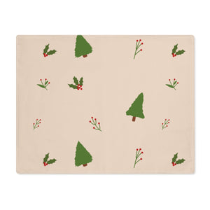 Beige Holiday Table Placemat - Evergreen Trees & Holly