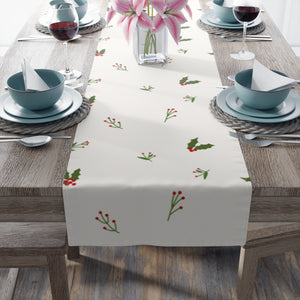 White Holiday Table Runner - Holly