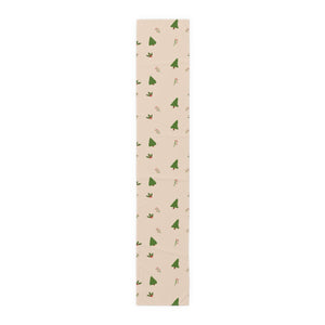 Beige Holiday Table Runner - Evergreen Trees & Holly