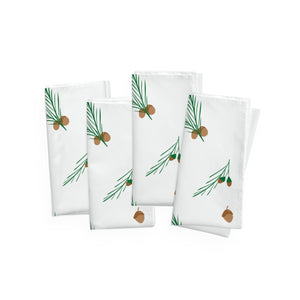 White Holiday Napkins - Pinecones & Acorns