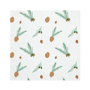 White Holiday Napkins - Pinecones & Acorns