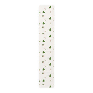 White Holiday Table Runner - Evergreen Trees & Holly