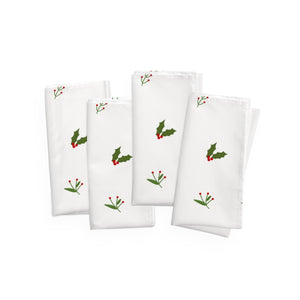 White Holiday Napkins - Evergreen Trees & Holly