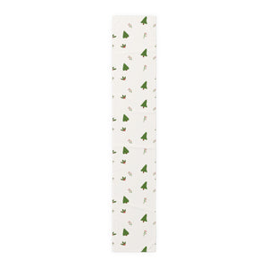 White Holiday Table Runner - Evergreen Trees & Holly