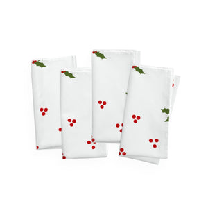 White Holiday Napkins - Red & Green Holly