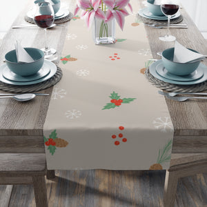 Holiday Table Runner - Holly & Pinecones