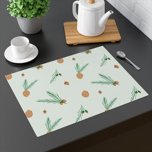 Green Holiday Table Placemat - Pinecones & Acorns