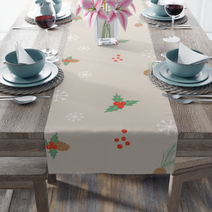 Holiday Table Runner - Holly & Pinecones
