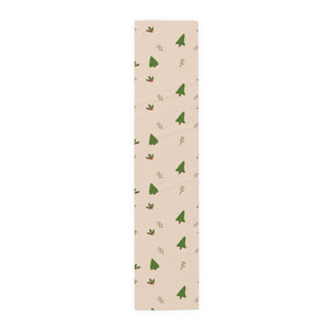 Beige Holiday Table Runner - Evergreen Trees & Holly