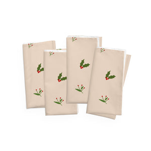 Beige Holiday Napkins - Evergreen Trees & Holly