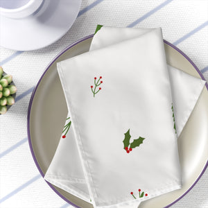 White Holiday Napkins - Evergreen Trees & Holly