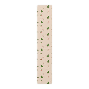 Beige Holiday Table Runner - Evergreen Trees & Holly