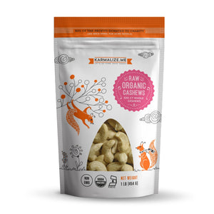 100% Raw Organic Cashews, Whole - 1lb