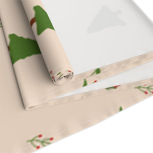 Beige Holiday Table Runner - Evergreen Trees & Holly