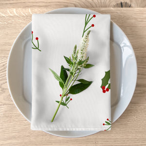 White Holiday Napkins - Holly