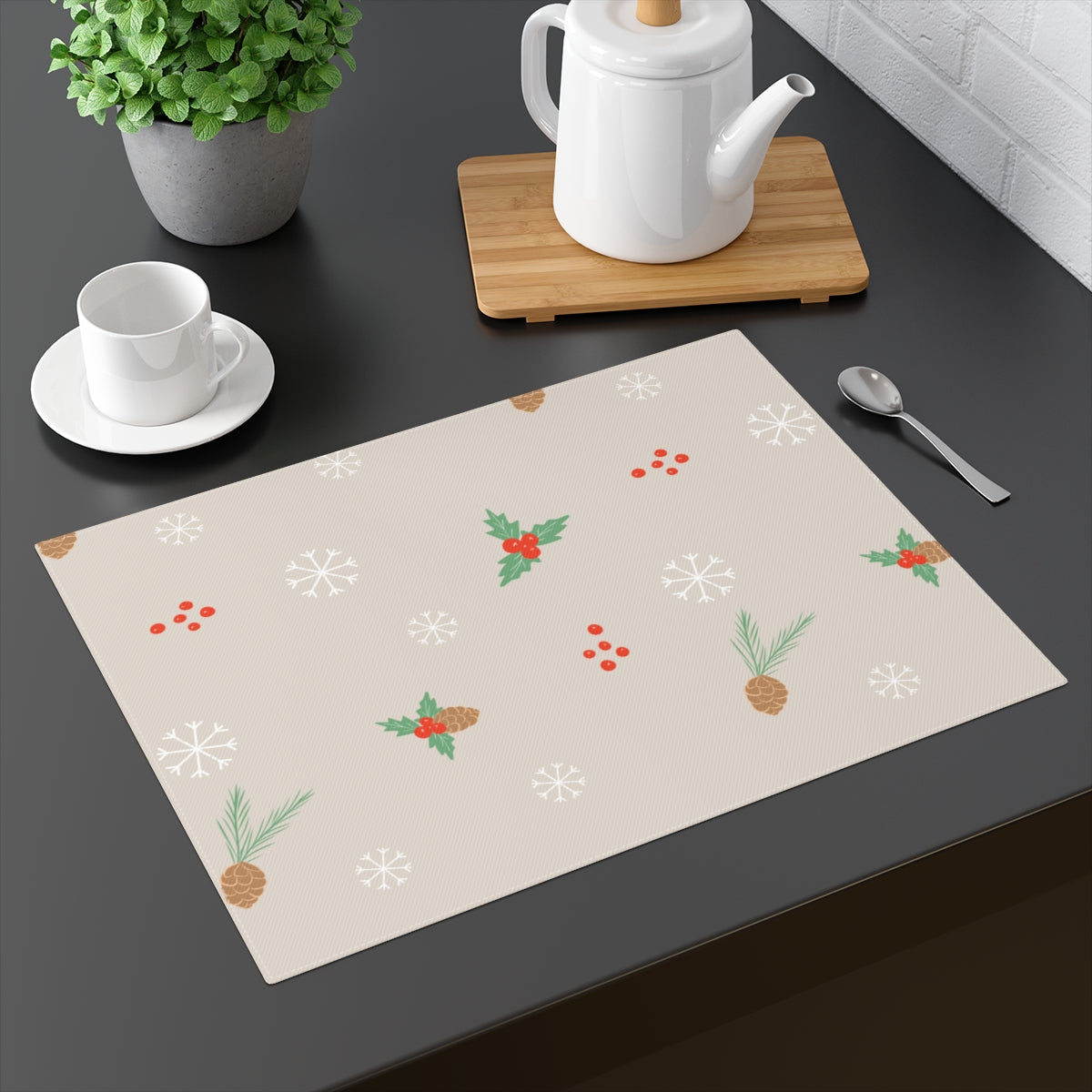 Holiday Table Placemat - Pinecones &amp; Snowflakes