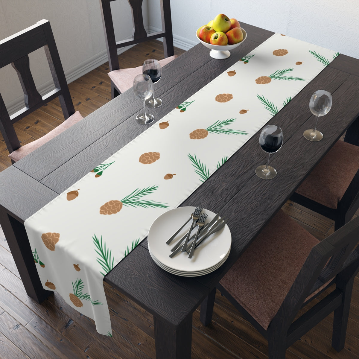Holiday Table Runner - Pinecones &amp; Acorns