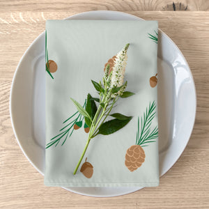 Green Holiday Napkins - Pinecones & Acorns