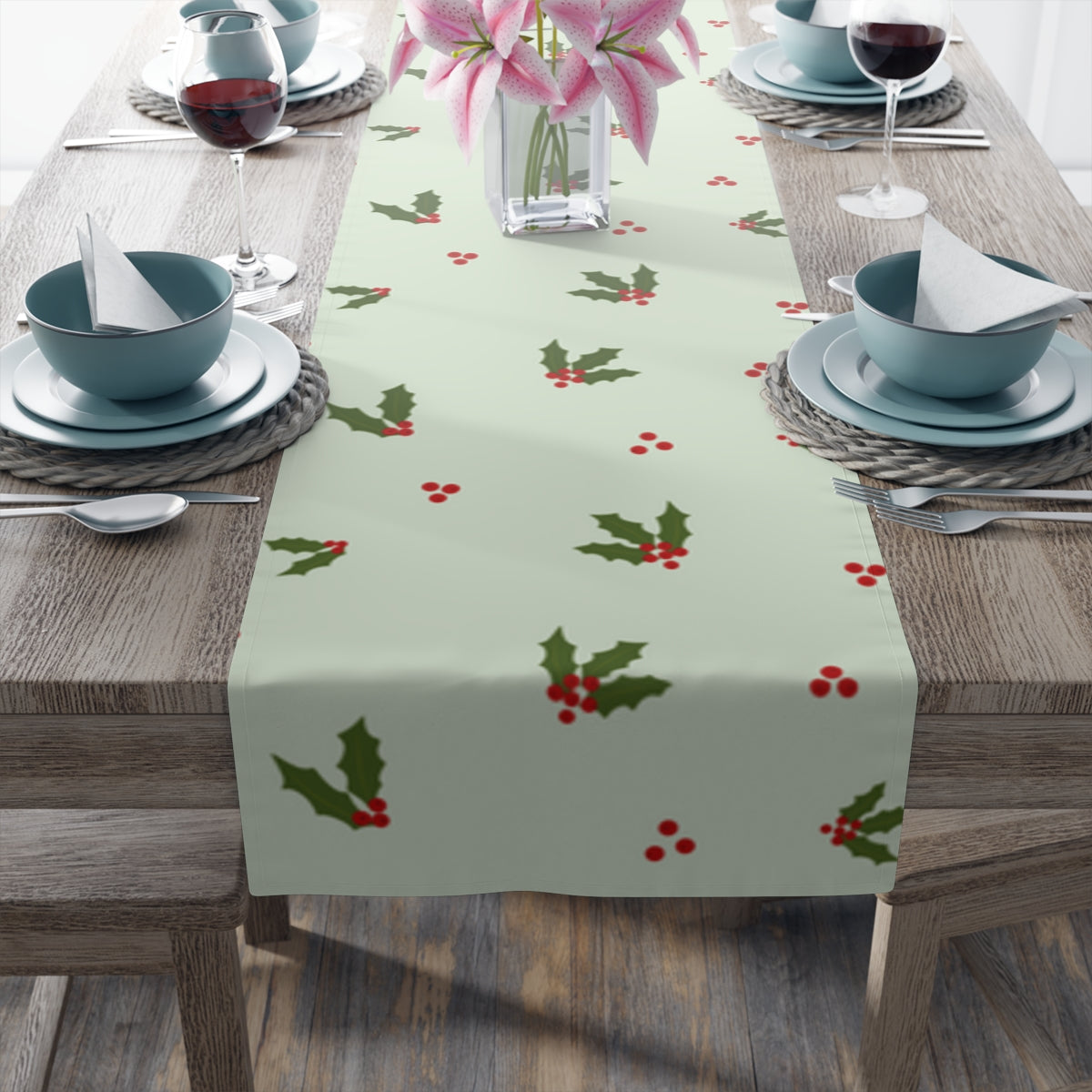 Green Holiday Table Runner - Holly