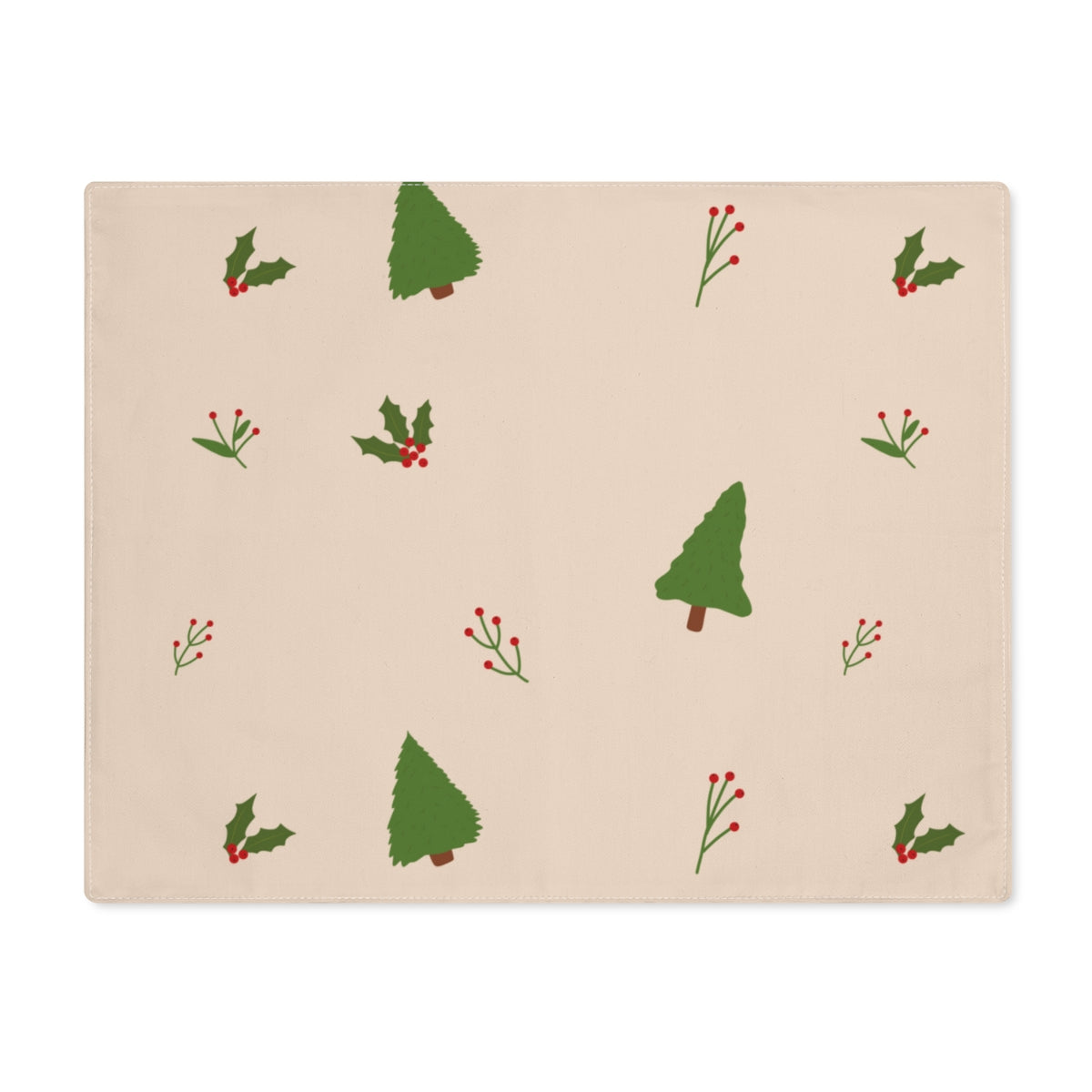 Beige Holiday Table Placemat - Evergreen Trees &amp; Holly