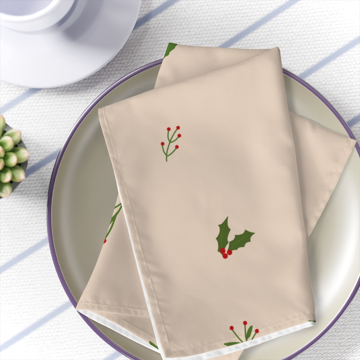 Beige Holiday Napkins - Evergreen Trees &amp; Holly