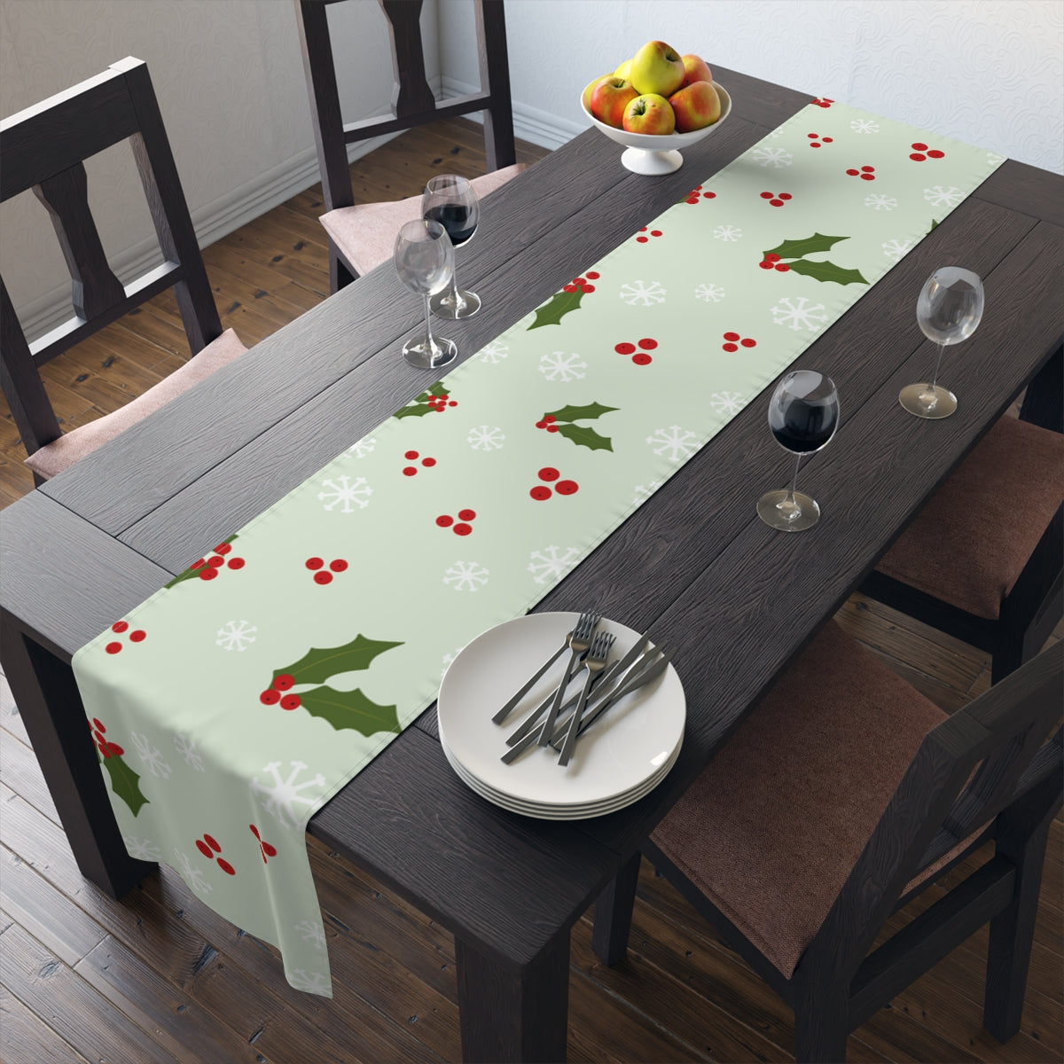 Holiday Table Runner - Holly &amp; Snowflakes