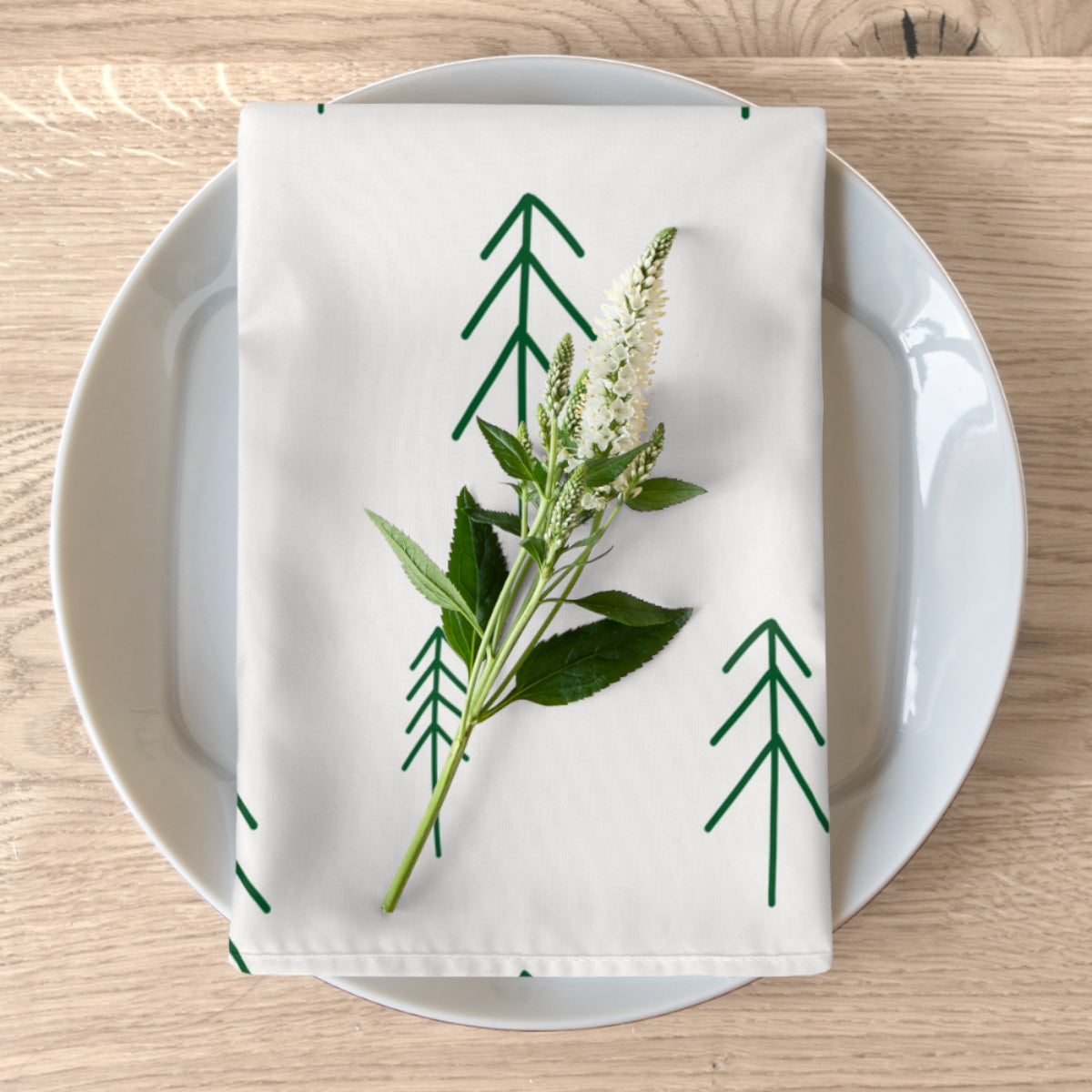White Holiday Napkins - Evergreens
