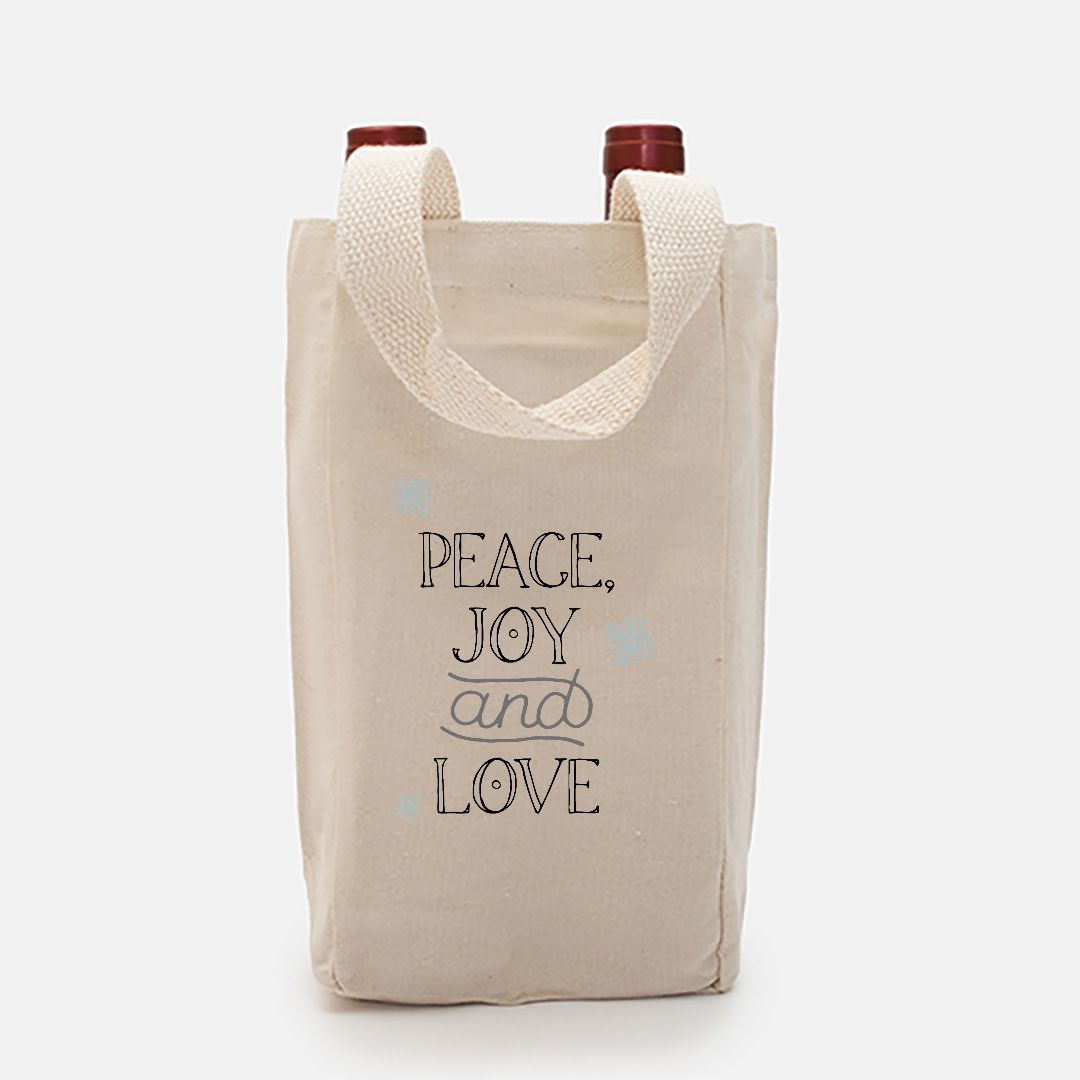Double Bottle Canvas Wine Tote - Peace, Joy &amp; Love