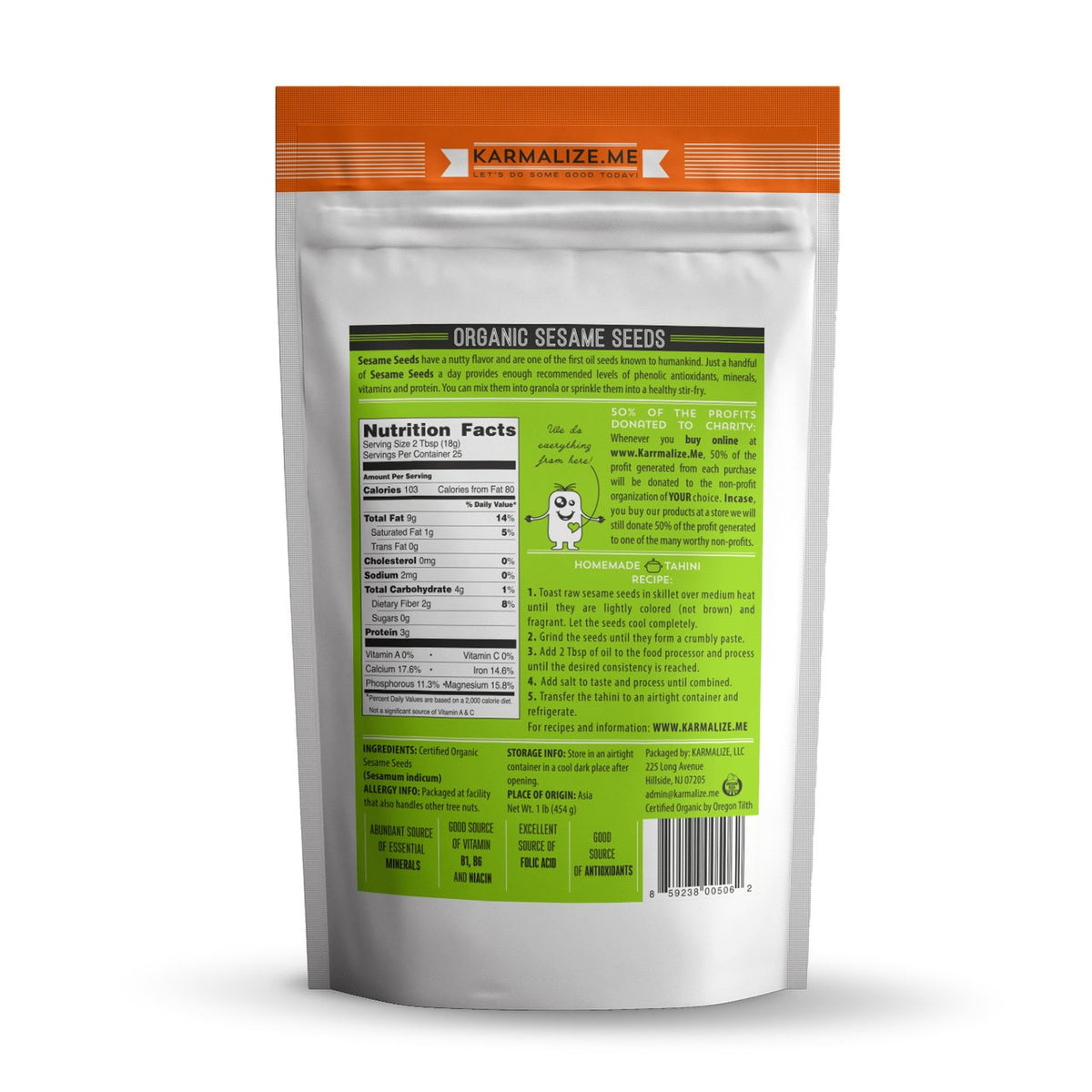 100% Organic Sesame Seeds, Hulled - 1lb