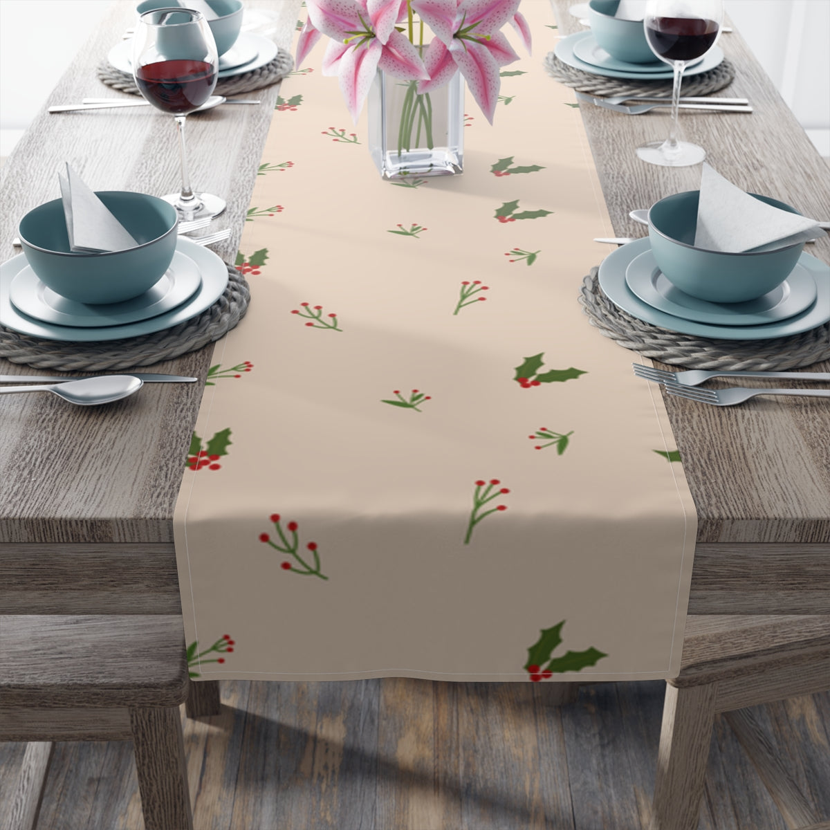 Beige Holiday Table Runner - Holly