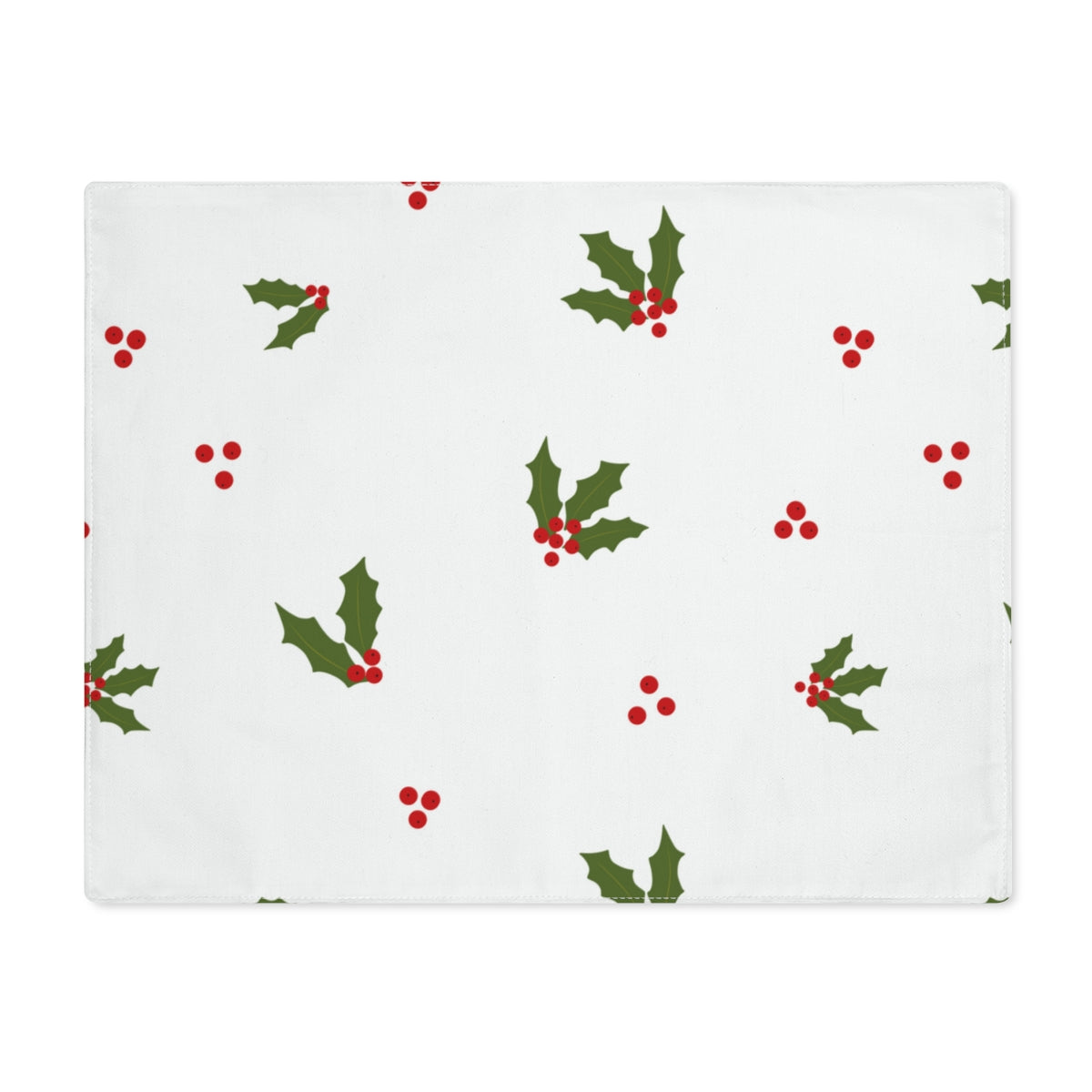 White Holiday Table Placemat - Red &amp; Green Holly