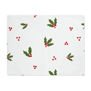 White Holiday Table Placemat - Red & Green Holly