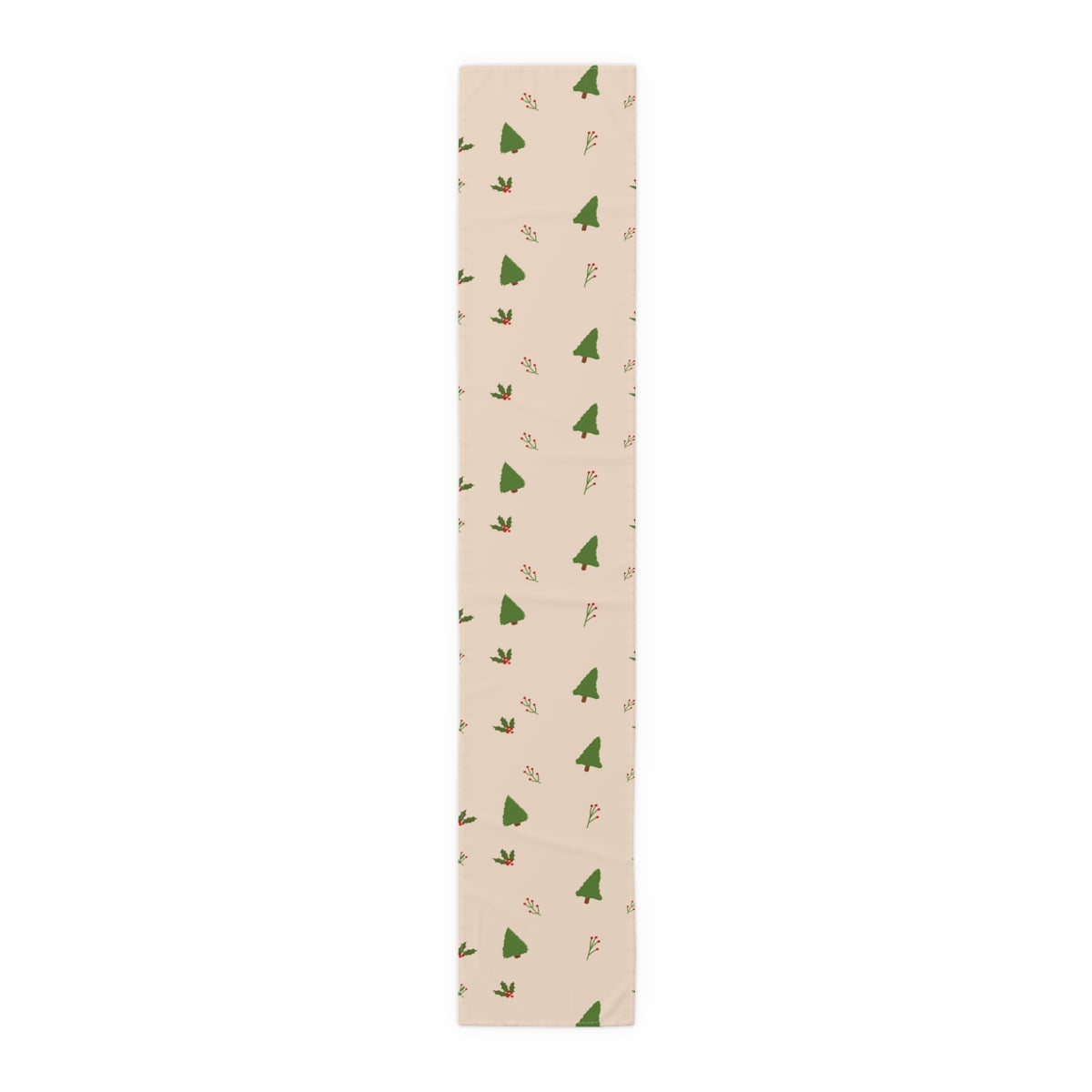 Beige Holiday Table Runner - Evergreen Trees & Holly