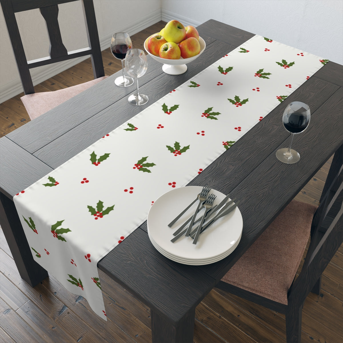 Holiday Table Runner - Red &amp; Green Holly