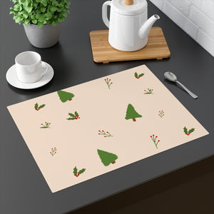Beige Holiday Table Placemat - Evergreen Trees & Holly