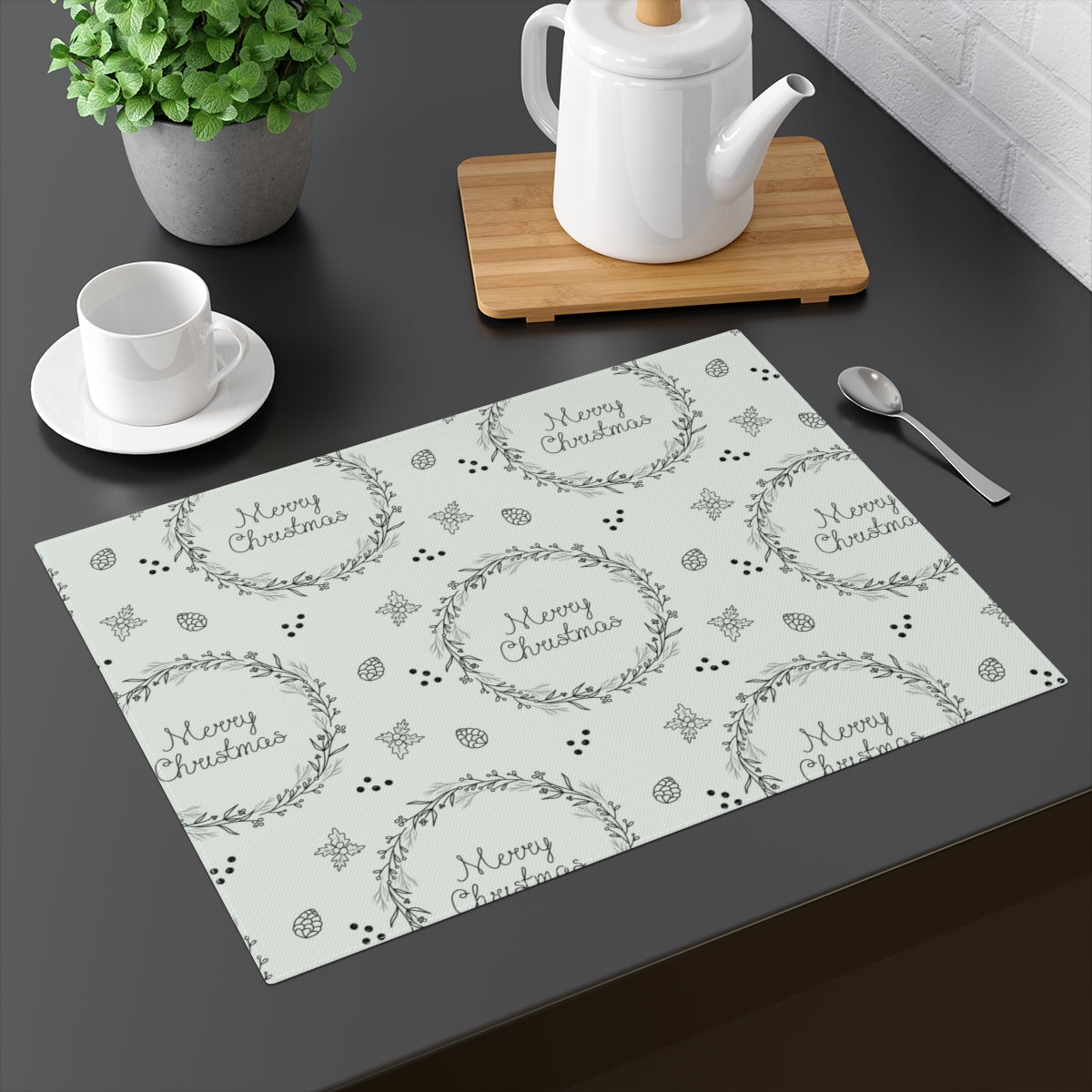Holiday Table Placemat - Black Wreaths
