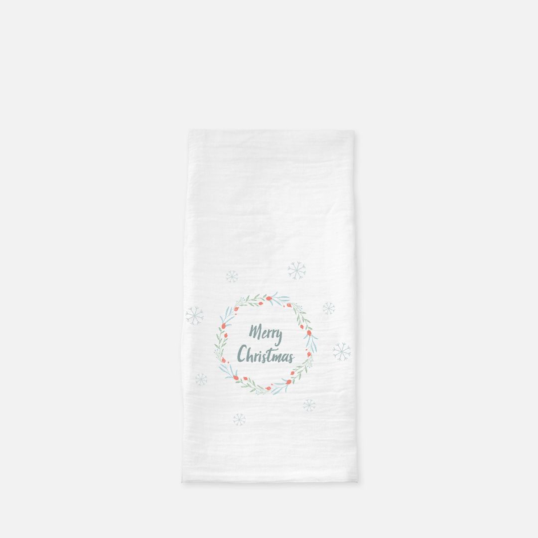 Holiday Tea Towel - Merry Christmas Wreath