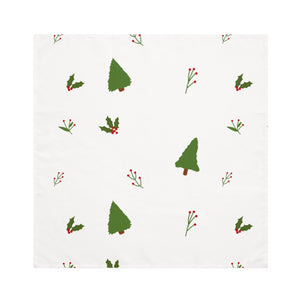 White Holiday Napkins - Evergreen Trees & Holly
