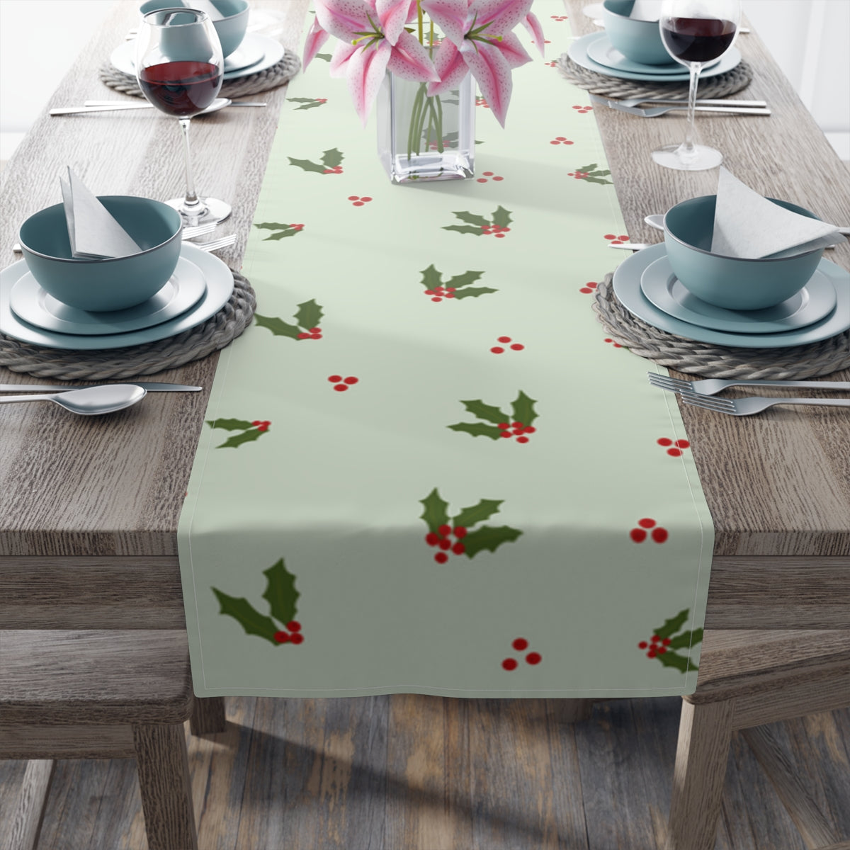 Green Holiday Table Runner - Holly