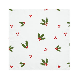 White Holiday Napkins - Red & Green Holly
