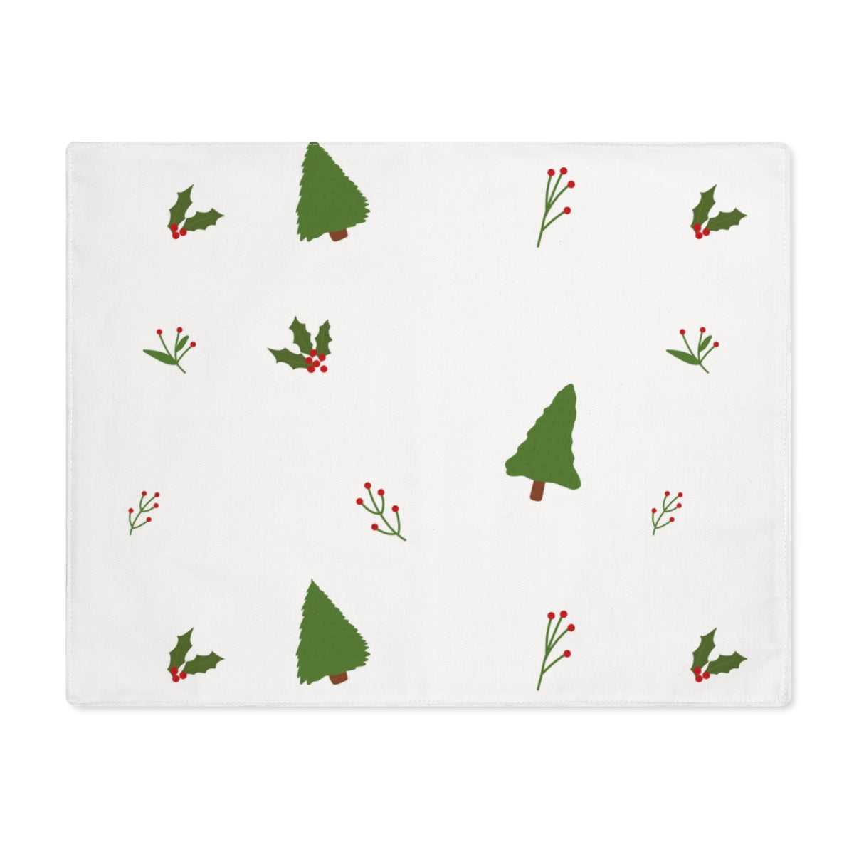 White Holiday Table Placemat - Evergreen Trees &amp; Holly
