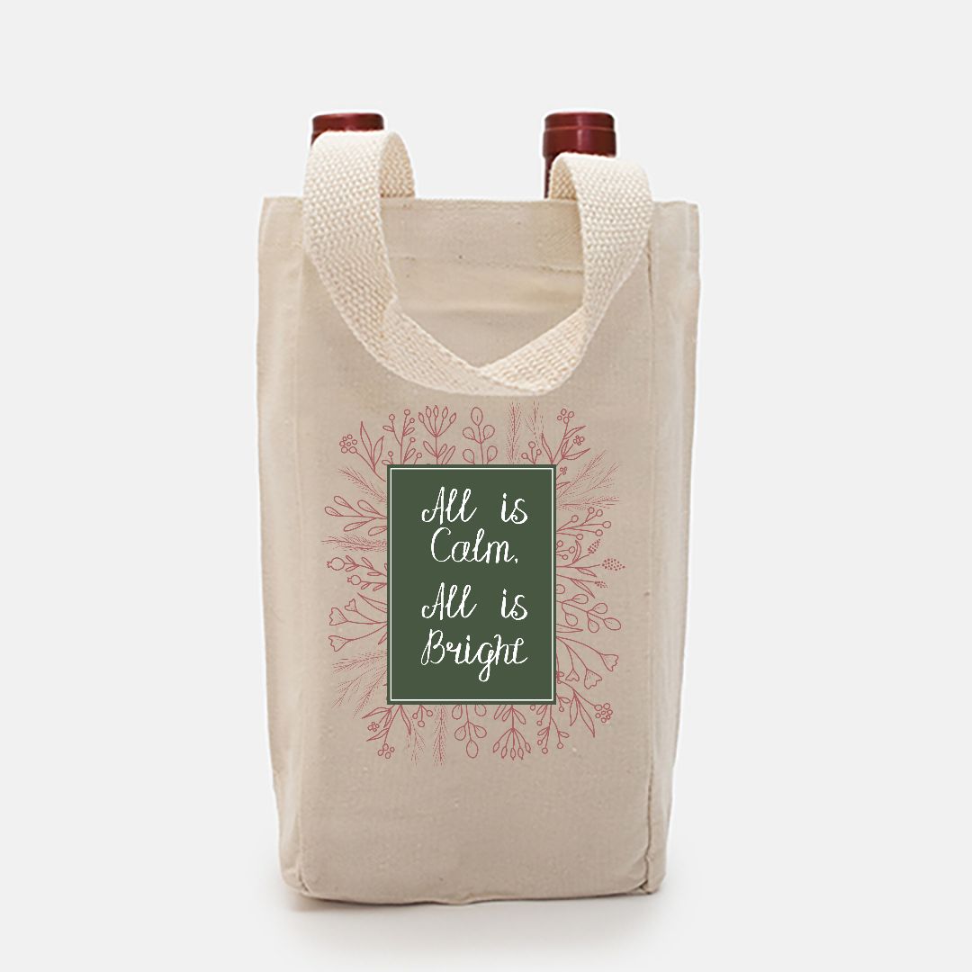 Double Bottle Canvas Wine Tote - All is Calm, All is Bright