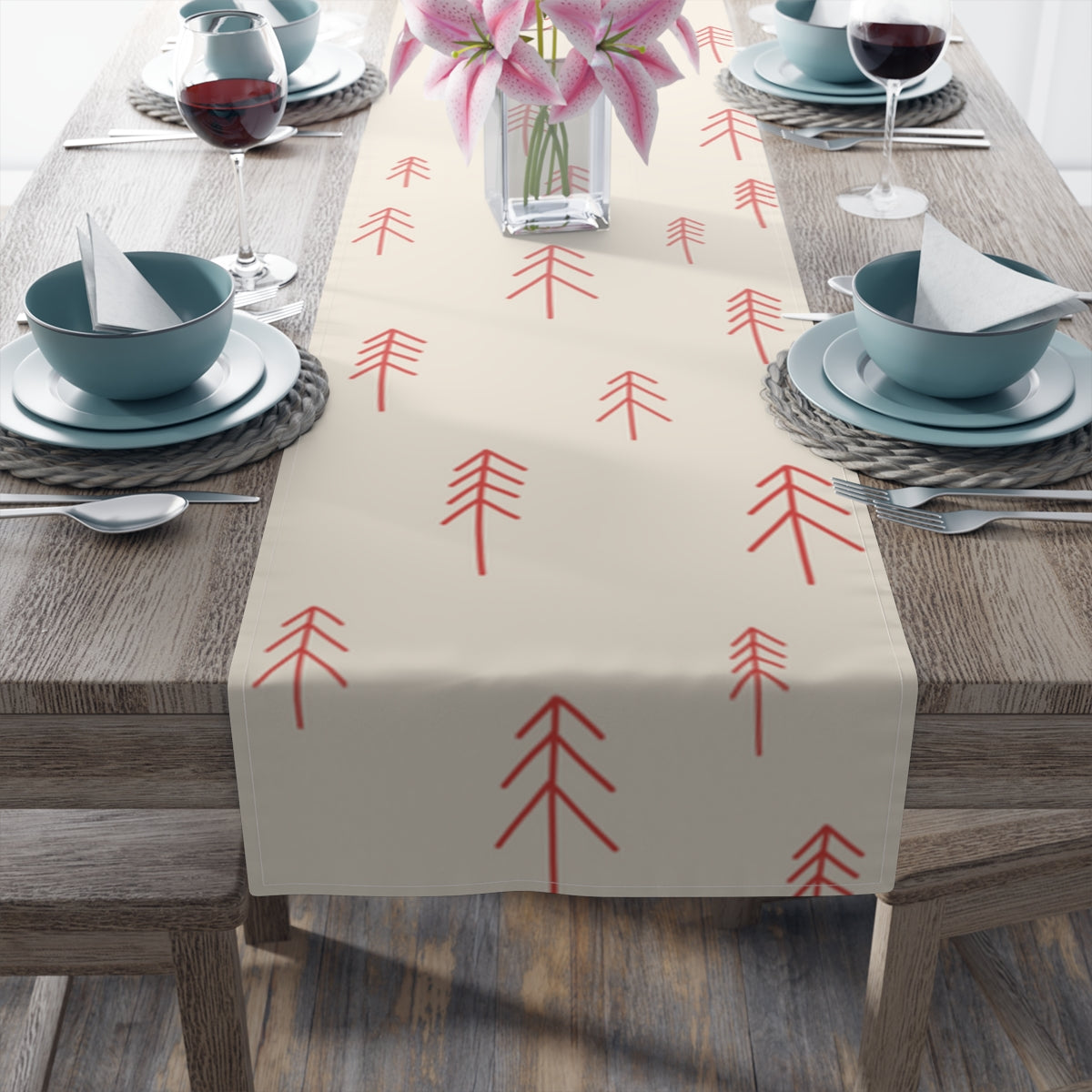 Holiday Table Runner - Red Evergreens