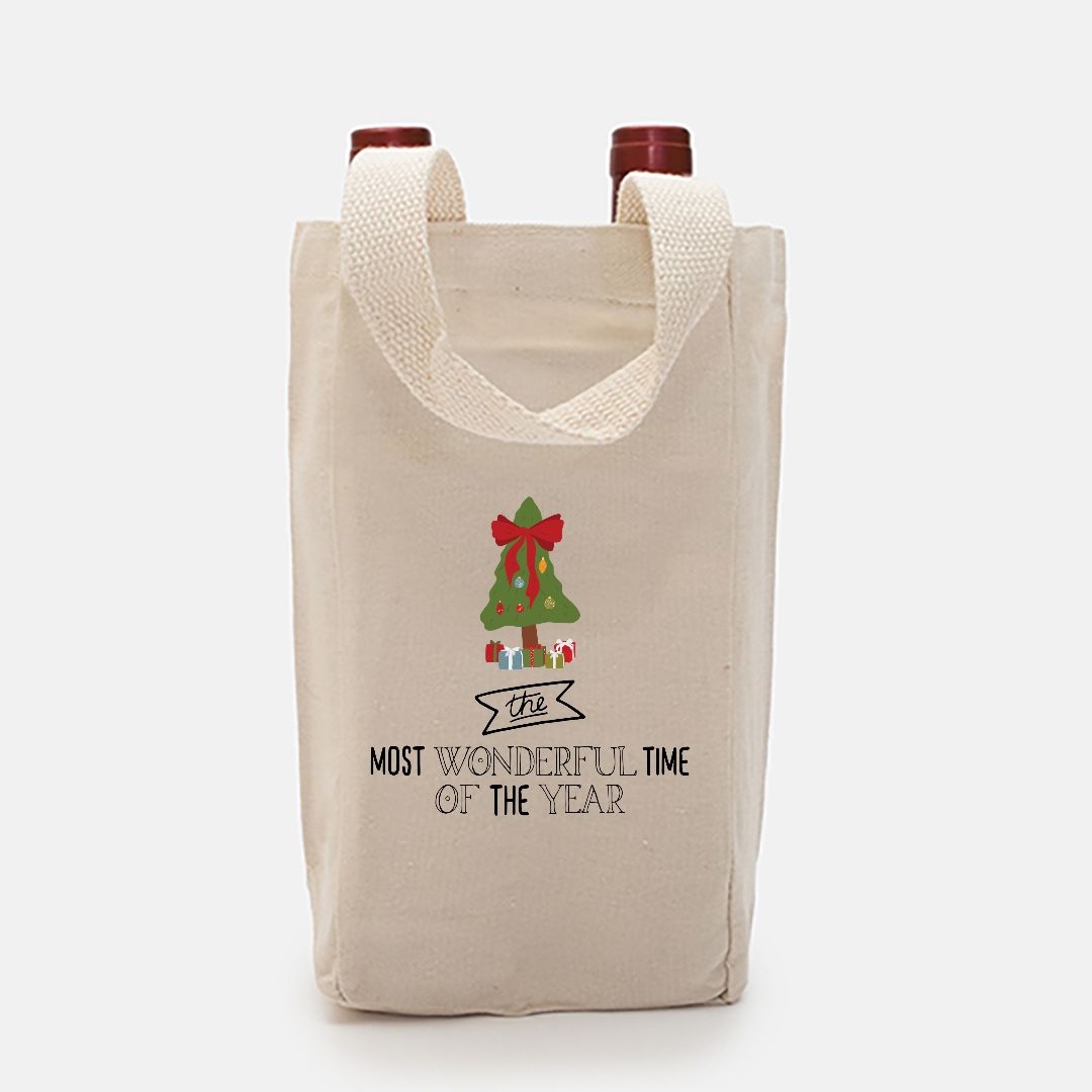Double Bottle Canvas Wine Tote - Most Wonderful Time