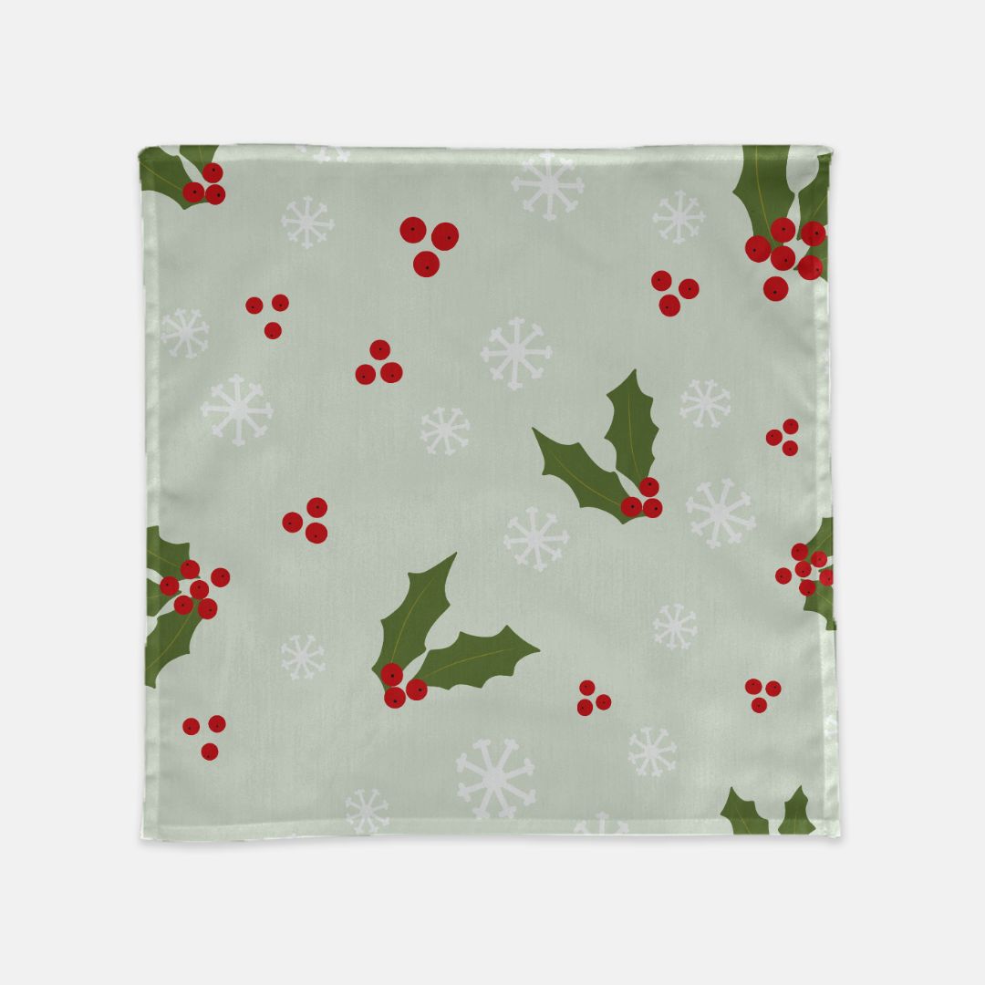 Holiday Cloth Napkins - Holly &amp; Snowflakes