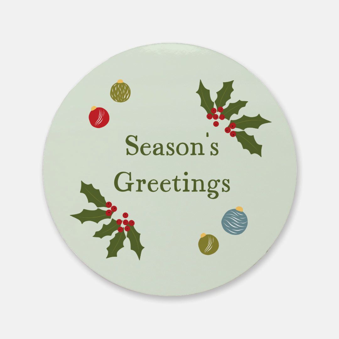 Round Cork Back Coaster - Season&#39;s Greetings