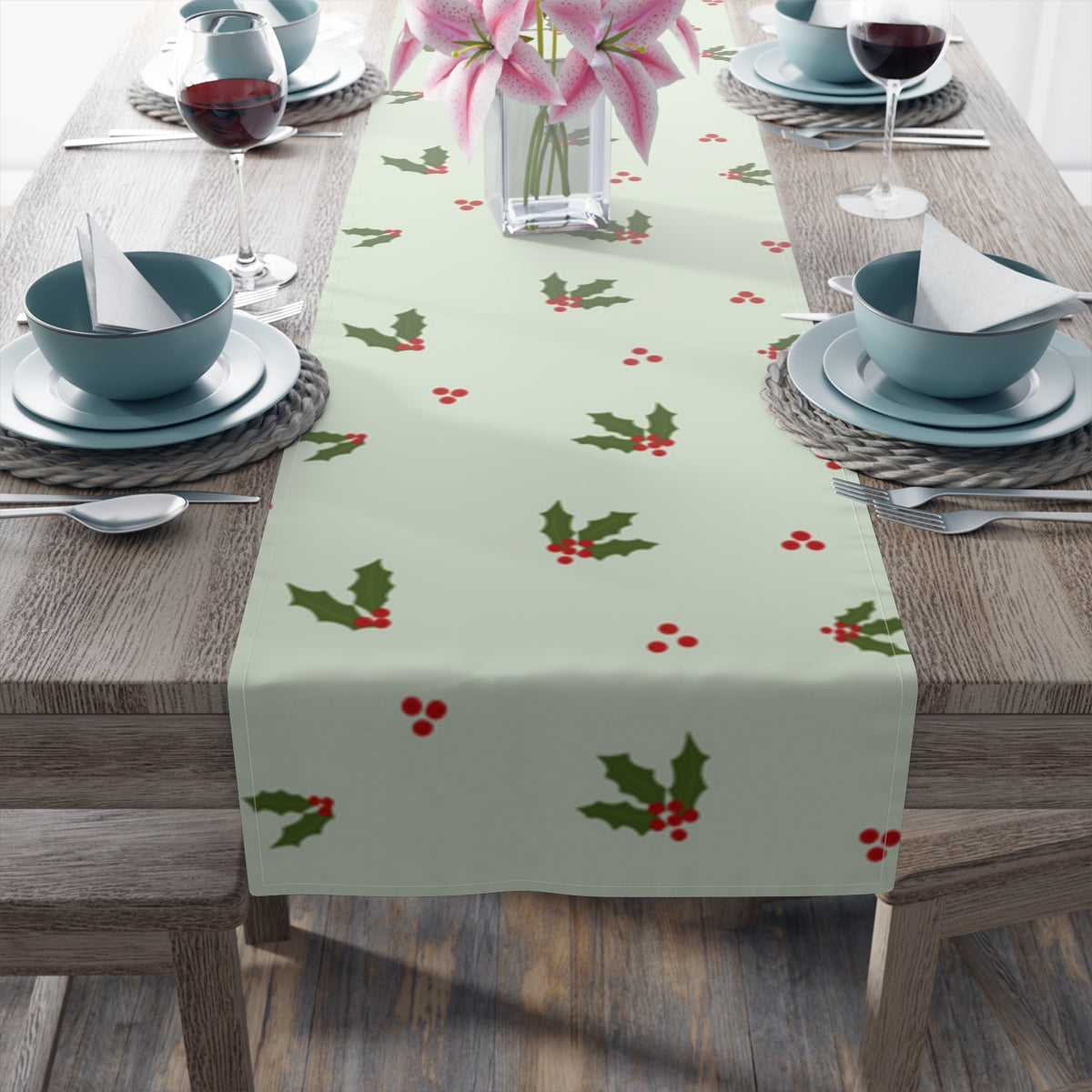 Green Holiday Table Runner - Holly