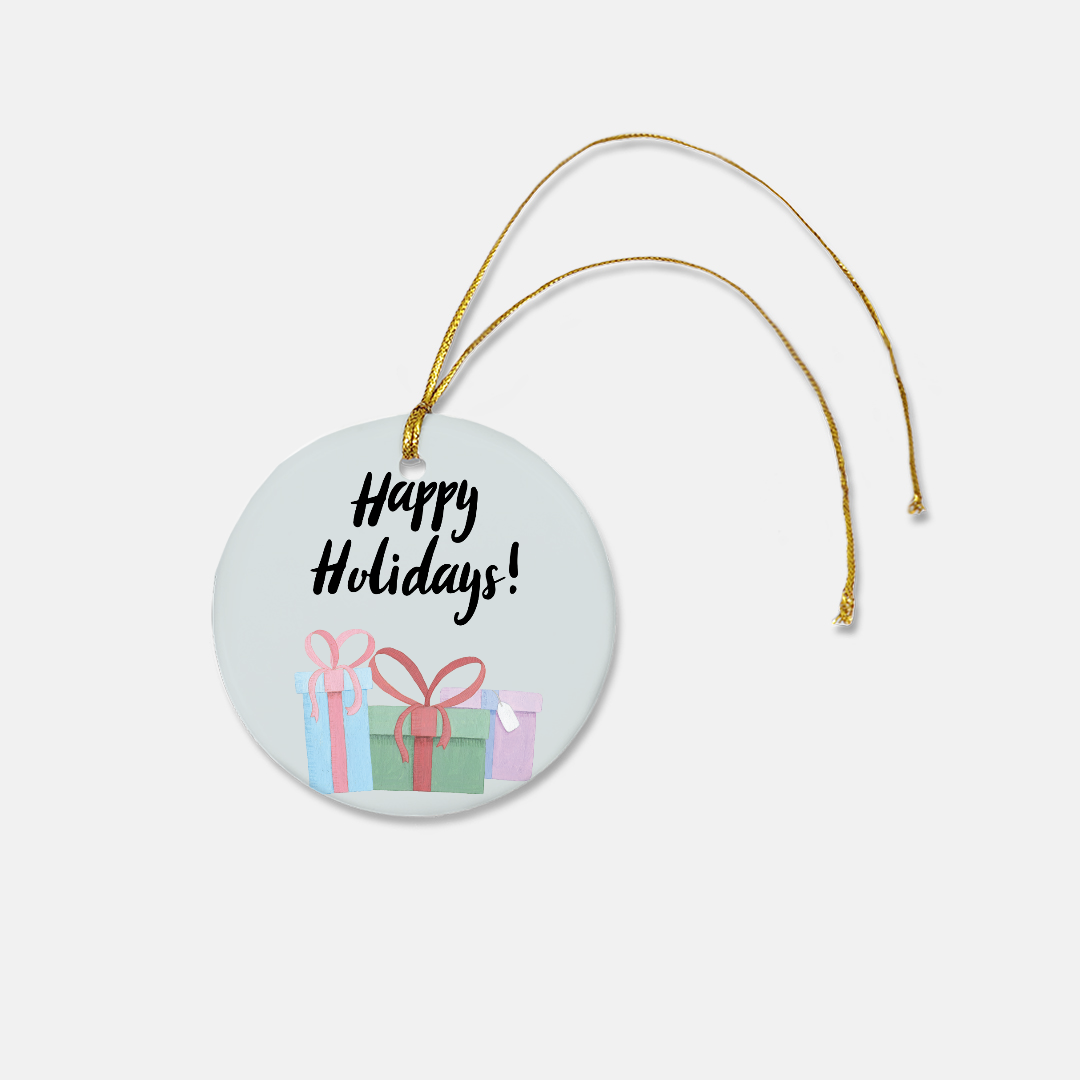 Ceramic Holiday Ornament - Happy Holidays &amp; Presents