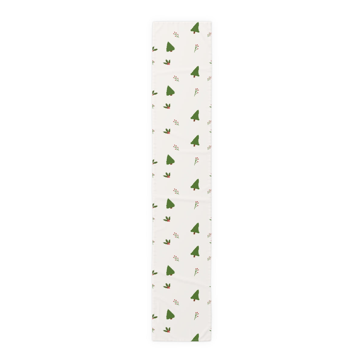 White Holiday Table Runner - Evergreen Trees &amp; Holly