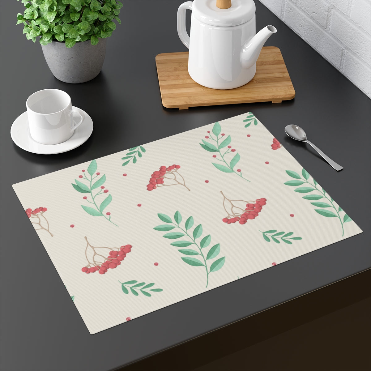 Holiday Table Placemat - Red &amp; Green Hollys